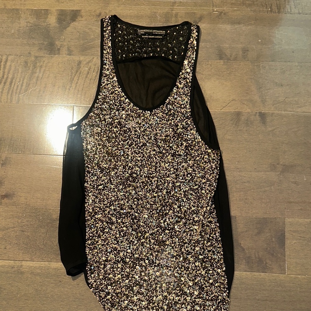 All Saints Sequin Black and Silver Women's Top